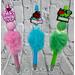 Photo displays 3 colors of Beaded faux fur teachers pen. From left to right: Pink, Turquoise, and Green. Pens are sold individually.