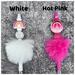 Photo of 2 different colored rainbow beaded faux fur pens. From left to right: White, and pink. Pens are sold individually.