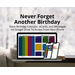 Image of calendar on a laptop with 3 cellphones displaying ecards - Never Forget Another Birthday, Google Sheets Birthday Calendar