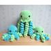 plush jellyfish mama and babies, blue and lime green