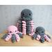 Plush jellyfish mama and babies, gray and pink