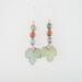 Super cute autumn earrings. Celebrate fall with these sweet dangles which have three teeny tiny copper enamel pumpkins of pastel green, orange, and lavender, with a pale green leaf swinging below. Super lightweight. Photo shows a dime for size reference.