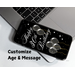 clear balloons with gold and silver specs, personalized happy birthday message with 30 (age) in white text against a white starry black background on a cellphone