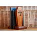 front view of wooden gothic bookend coffin shaped book holder for table, bookshelf, or book case