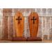 front view of wooden gothic bookend coffin shaped book holder for table, bookshelf, or book case