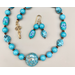 Necklace set | Antique and vintage turquoise glass beads, foil accents, charming bronze clasp