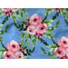 a close up of the blue floral fabric