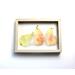 Trio of sunshine pears are hand-painted in watercolor on white, acid-free, slightly textured watercolor paper. Cute decor for a dining nook.