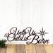 Unto Us A Child Is Born metal wall art with Christmas star, in copper vein powder coat.