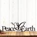 Peace on Earth metal wall art with Christmas dove, in matte black powder coat.