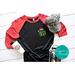 Christmas Raglan Green Monogram Shirt with Santa Hat and Matching Sticker - Personalized Holiday Tee