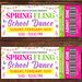 Editable Spring Fling School Dance Ticket Template for PTO Fundraiser PTA Event