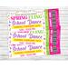 Editable Spring Fling School Dance Ticket Template for PTO Fundraiser PTA Event