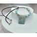 Light blueish green necklace with a rectangular pendant, cube beads on brown waxed cotton cord, with silver accents