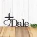 Religious custom metal name sign with a cross and heart, in silver vein powder coat.