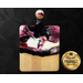 Handcrafted maple charcuterie board featuring a watercolor hummingbird, pink flowers, and luxurious 24k gold accents. Perfect gift!