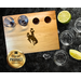 12X9-IN. maple hardwood shot glass flight board featuring the Wyoming Cowboy logo in brown and gold resin. Perfect for bars, gifts, decor!
