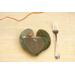 6x6" heart shaped plate with Hosta plant texture. Glazed with a dark green rim and a mixture of blue and grey throughout the middle. 
