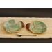 Bride & Groom's Table ceramic heart shaped dinner plate set with Hosta plant texture. Glazed in teal with maroon on adjacent edges. 8"x9"