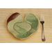 Bride & Groom's Table ceramic heart shaped dinner plate set with Hosta plant texture. Glazed in teal with maroon on adjacent edges. 8"x9"