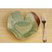 Bride & Groom's Table ceramic heart shaped dinner plate set with Hosta plant texture. Glazed in teal with maroon on adjacent edges. 8"x9"