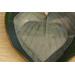Heart shaped plate with Hosta plant texture. Glazed with a dark green rim and a mixture of blue and grey throughout the middle 8"x9"