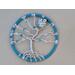 compact 3 inch cute owl sits in wire made tree. Branches are adorned with glass blue beads various hues and sizes