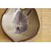 Ceramic heart shaped spoon rest. Glazed in grayish blue and purple colors. Approximately 3"x3.5"
