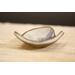 Ceramic heart shaped spoon rest. Glazed in grayish blue and purple colors. Approximately 3"x3.5"