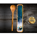 Unique blend of functionality and artistry with our olive wood spoon rest with spoon. Resin art, 24K gold ribbons, and a lighthouse design.