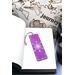 Front of bookmark with purple background, white and lavender dot art snowflake and jute rope tassel.