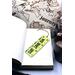 Front of bookmark with lime green background, black handwritten lettering, starfish, turtles and jute rope tassel.