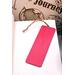 Back of bookmark in solid hot pink with jute rope tassel.