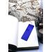 Back of bookmark solid royal blue and jute rope tassel.