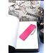 Back of bookmark in solid hot pink and jute rope tassel.
