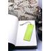 Back of bookmark, solid lime green.