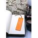 Back of bookmark solid orange and jute rope tassel.