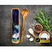 Olive wood spoon rest with watercolored mountain resin art and 24k gold accents.