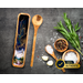 Handcrafted olive wood spoon rest with resin mountain stream scene and 24k gold accents.