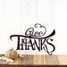 Give Thanks metal wall art with script lettering, in copper vein powder coat.
