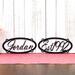 Oval custom metal name sign and established year metal sign, in matte black powder coat.