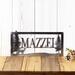 Rectangular metal family name sign, with a doe deer silhouette, in raw steel.