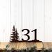 Pine tree 2 digit metal house number sign, in copper vein powder coat.