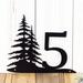 Close up of our 1 digit pine tree metal house number sign, in matte black powder coat.