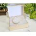 14k Gold Wire Wrapped Moonstone and Pearl Bracelet in packaging