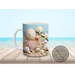 Tropical beach mug with seashell design and ocean colors.