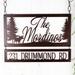 Family name and address metal signs with moose silhouette, in copper vein powder coat.