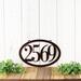 Horizontal oval 4 digit metal house number sign, in copper vein powder coat.