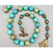 Necklace ser | Vintage faux-turquoise glass beads — Bohemian/Czech Hubbell beads, Japanese, Southwest-style bronze designer toggle clasp