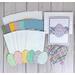 A 6-piece card kit with white embossed cardstock, pastel plaid ribbons, 6 pastel die cut cardstock eggs and set of cards and envelopes.